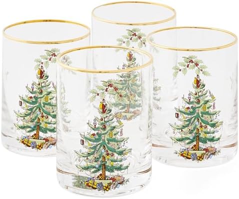 Spode Christmas Tree 14oz Double Old Fashioned Glasses, Set of 4 - Festive Holiday Drinkware with Rustic Christmas Design, Excellent for Whiskey at Holiday Gatherings & Cozy Celebrations - Thumbnail 2