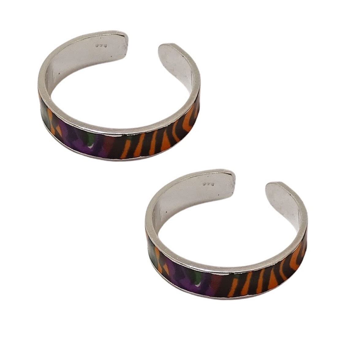 sahiba gems Sterling Silver Orange And Purple Stripes Enamel Paint Toe Ring Bichhiya For Women ~ 2 Pcs-picture-28