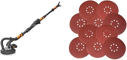 WEN 6369 Lijadora de paneles de yeso de velocidad variable de 5 amperios con manguera de 15 pies y 6369SP120 de grano 120 de gancho y bucle de 9