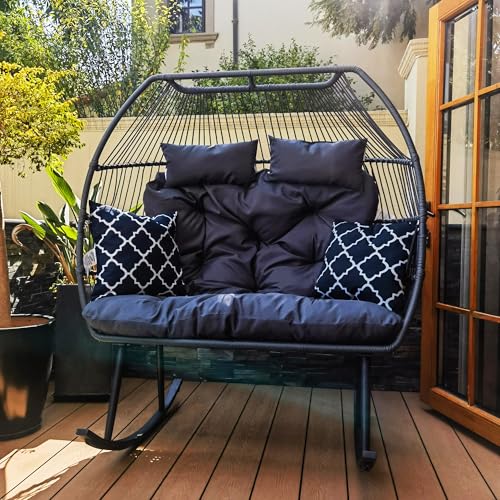 Sundale Outdoor Egg Chair, Rocking Double Egg Chair Outdoor Indoor, 2 Person Egg Loveseat Chair for Patio Balcony Porch Backyard (Grey)