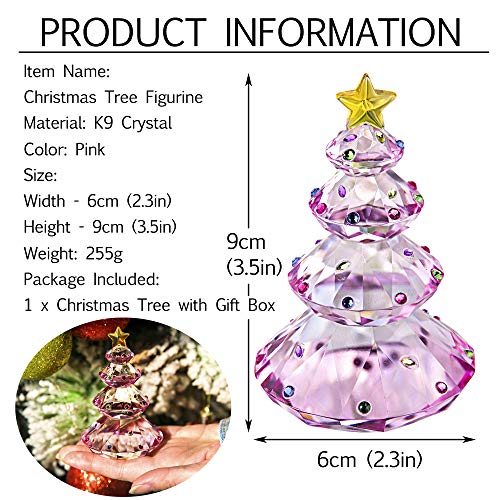 Qfkris Crystal Christmas Tree Figurine Glass Paperweight Table Ornament Christmas Holiday Creative Gift (Pink) #TOP1