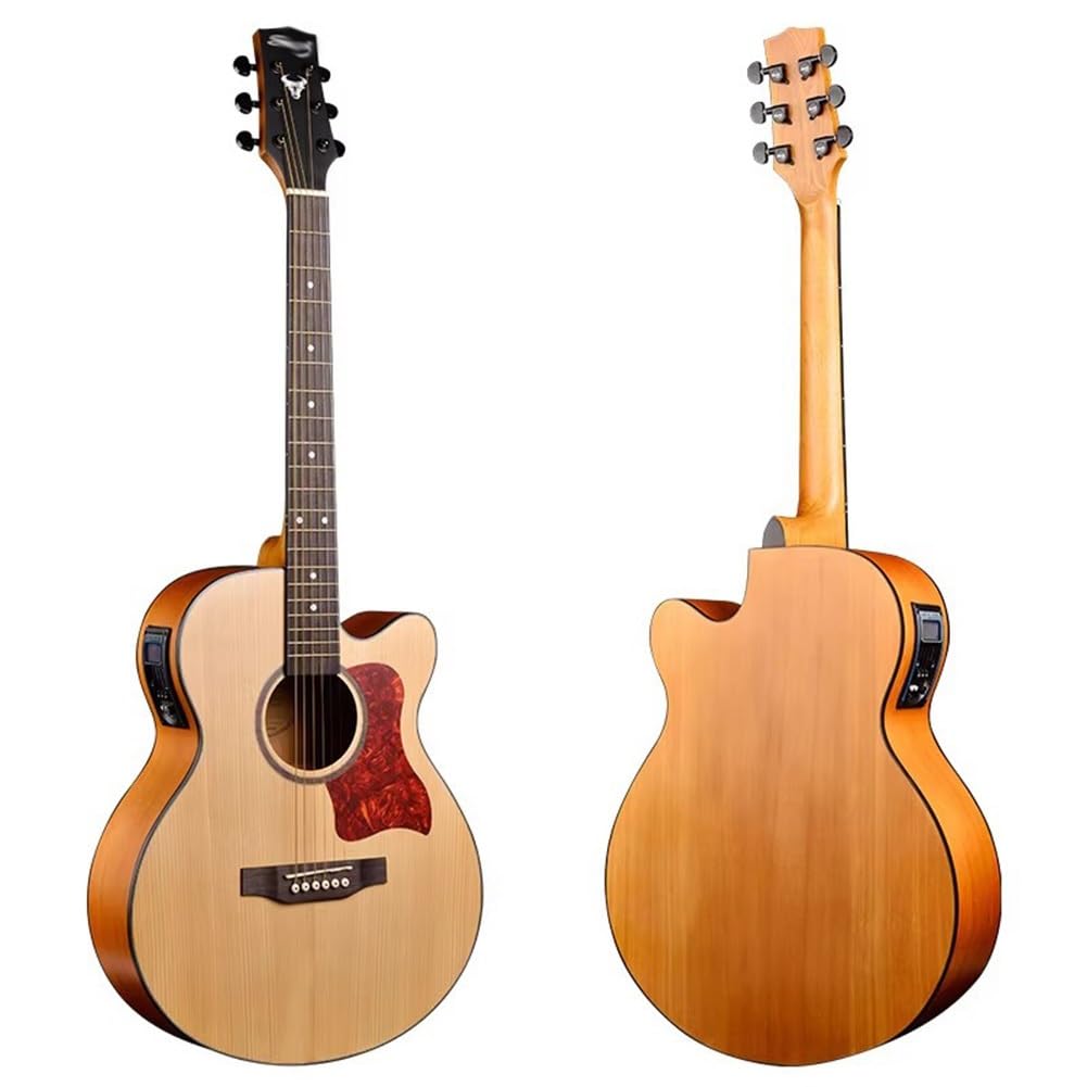 Chitarra Acustica Elettrificata Da 41 Pollici, Chitarra Acustica Full-size Con Spalla Mancante, Tavola Armonica In Abete Massello, Fondo E Fasce In Mogano, Ottime Prestazioni(Natural wood colo)