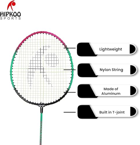 Miniatura 4 de Hipkoo Sports Thunder - Juego completo de raquetas de bádminton de aluminio, 2 raquetas con tapa, 3 volantes de plástico, ideal para principiantes,