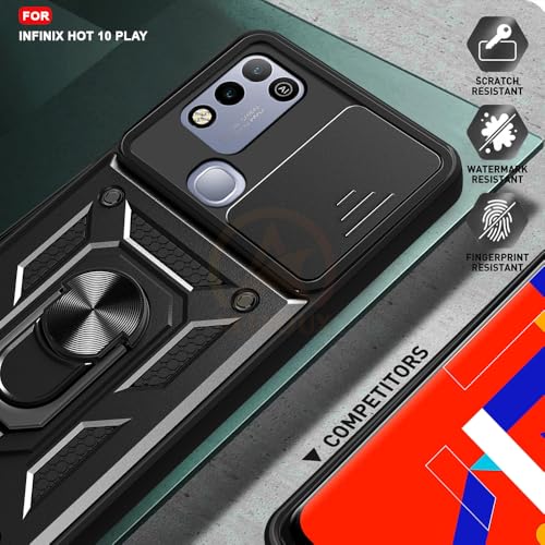 Image of Armor Bumper Back Cover Case for Infinix Hot 10 Play Rotating Camera Cover, Ring Holder & Kickstand | Heavy Duty & 360 Degree Protection Infinix Hot 10 Play Back Cover (Black)