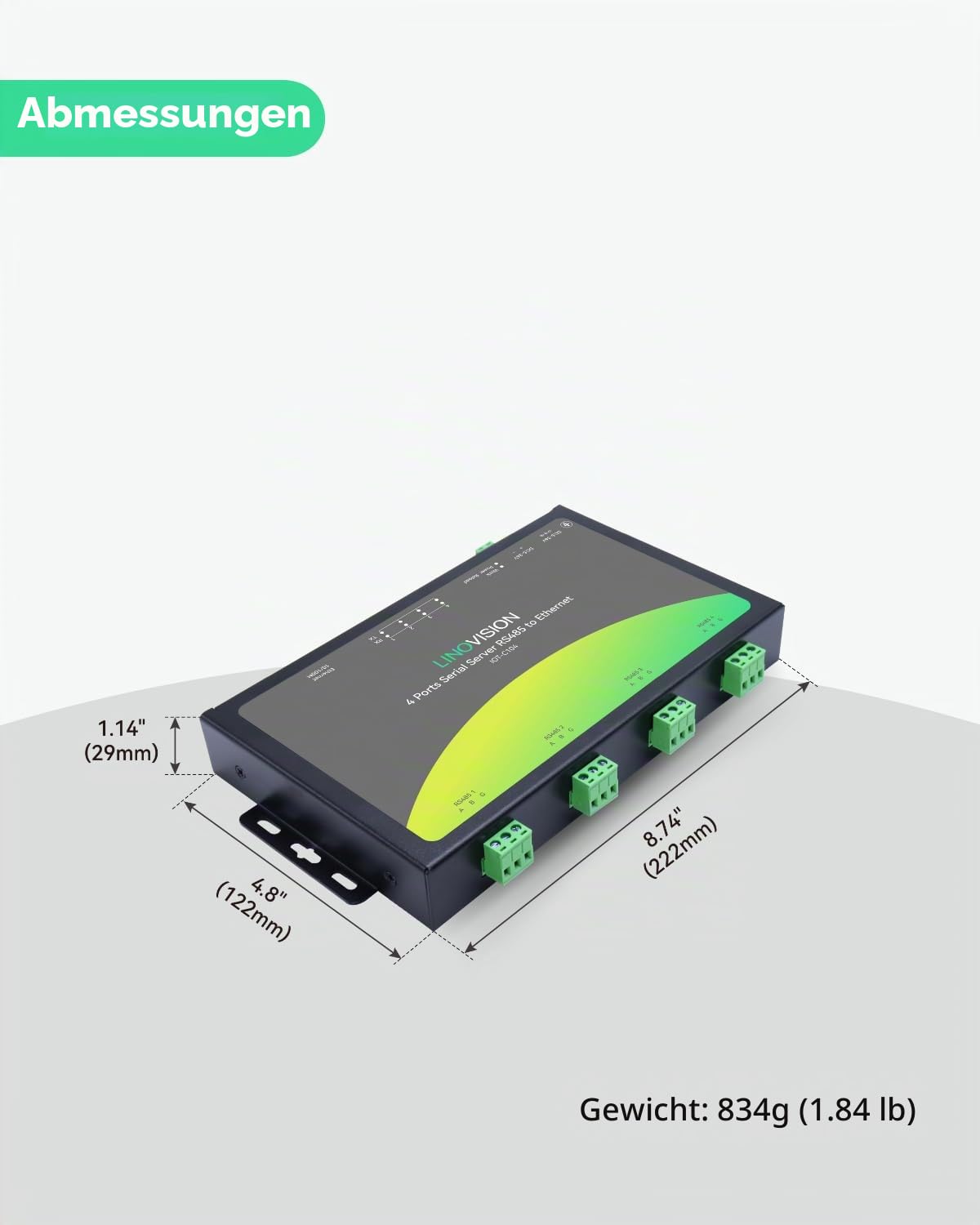 LINOVISION 4 Ports RS485 zu Ethernet Konverter, Modbus Gateway, Modbus RTU/TCP-Konvertierung, Edge Computing, 4-Port Serial Device Server, RS485 zu TCP/IP Konverter, Prozessor Upgraded | Edge Computing Serieller Geräteserver mit 4 Anschlüssen, Prozessor v