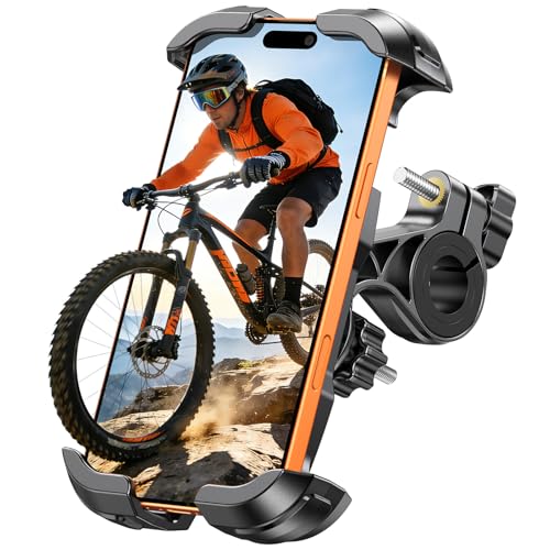 Glangeh Handyhalterung Fahrrad mit Sicherheitsschloss, [Starke Klemme] Handyhalterung Motorrad, 360° Drehbare Montageständer für Smartphones 4,7-6,9 Zoll (Kompatibel mit iPhone 17 Pro Max/S25 Ultra)