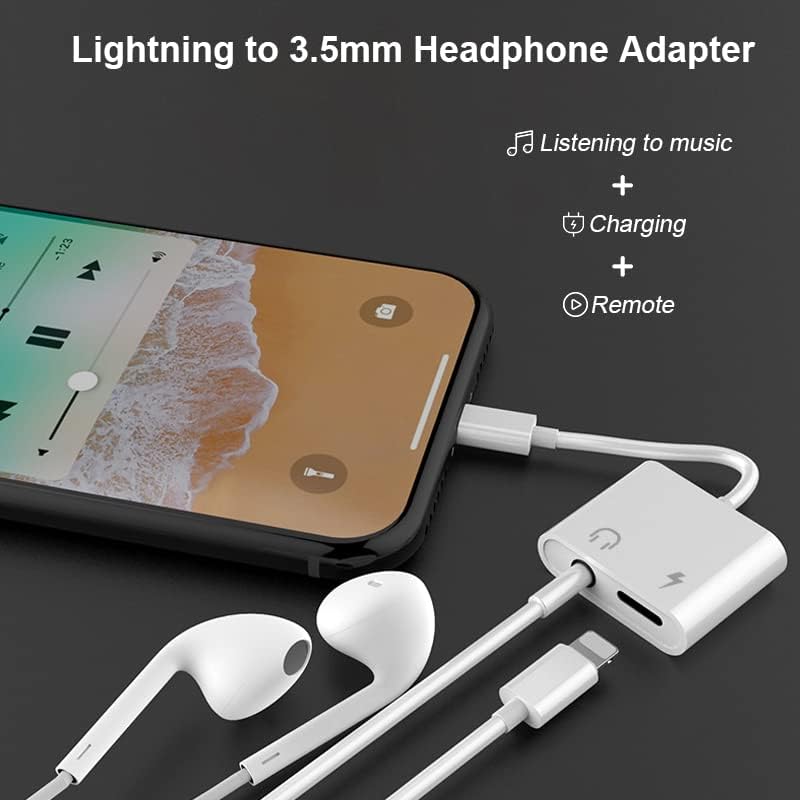 2 in 1 Headphone Adapter for iPhone, [Apple MFI Certified] Lightning to 3.5mm Headphone Jack Adapter for iPhone 13/13 Pro/12/11/SE/XS/8, Music Charging Earphone Accessories Support All iOS Systems