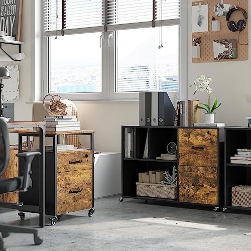 Yaheetech File Cabinets Large Rolling Filing Cabinet Printer Stand On Wheels For Home Office,With 4 Open Storage Shelves,Letter Size A4 Size,Black/Rustic Brown #TOP4