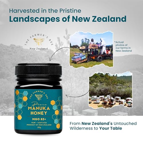 Image of THE FARMER'S BEE New Zealand Manuka Honey MGO 83+ (5+) | Monofloral Raw Honey | MGO Tested | Premium Imported Honey | Daily Functional Support | Natural Energy & Gut Support | 250g