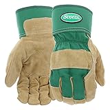 Scotts Men's Durable Split Cowhide Leather Palm Work Gloves, Abrasion Resistant, Safety Cuff, Padded Knuckle, Green/Yellow, Large, (SC75525/L)