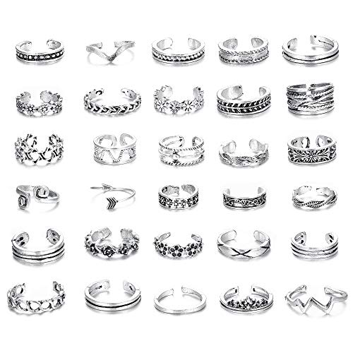 Finrezio 30PCS Open Toe Rings Set for Women Girls Knuckle Ring Vintage Retro Finger Ring