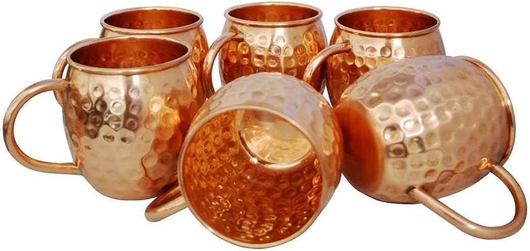 Billion Deals-Solid Copper Moscow Mule Mug - Set of 15 Mugs No Lining 100% Pure Copper Hammered Type Copper Mug - 450ml Capacity for Gifts (Free 1 Copper Shot Glass)