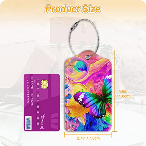 Image of Butterfly Leather Cruise Luggage Tags for Suitcases With Stainless Steel Loop Privacy Cover ID Label Travel Bag Luggage Identifiers for Women Men Travel, Set of 2