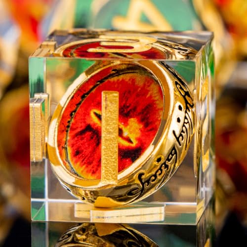ORIFANTOU Magic Golden Ring DND Dice Set Sharp Edge Red Gaze Eye Resin Dice with Box, for use with RPG D&D Tabletop Games Lord D and D Polyhedral Dice Set