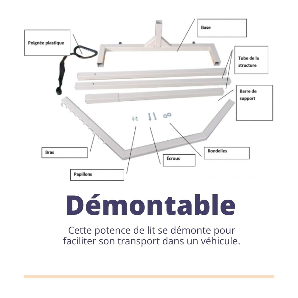 Potence de lit démontable sur Pieds 136 kg 174 cm