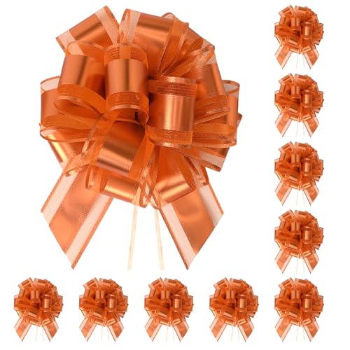TIMESEEK 10-Pack Tangerine Color Pull Bows for Gift Wrapping - 6 Inch Reusable Ribbon Bows Large Instant Floral Decor Bow for Wedding Christmas Birthday Decor Gift Basket & Party Decorations