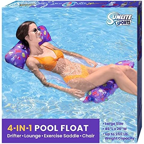 Sunlite Sports Ultra Comfort Pool Hammock and Float, Superior Soft Thick Fabric Cushion Material,Water Hammock Raft, Pool Lounge Chair Large Cover