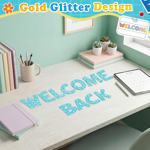 Image of Colarr 144 Pcs Glitter Bulletin Board Letters for Classroom Alphabet Punctuation Symbol Cutout Die-Cut Poster Letter with Adhesive Dot School Party Holiday Decor Display (Light Blue,4 Inch)