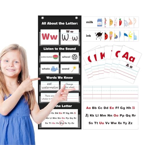 Taschendiagramm „Buchstaben und Sichtwörter“, Taschendiagramm „Alles über Buchstaben“,Alles über Buchstaben-Taschendiagramm - Wasserdichte, frühpädagogische Tabelle zum Erlernen des Alphabets, Wörter