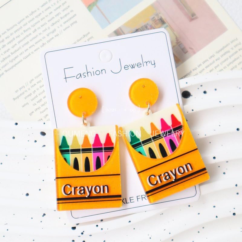Cute Crayon Earrings Teacher Colorful Crayon Dangle Drop Earrings for Women - Image 3