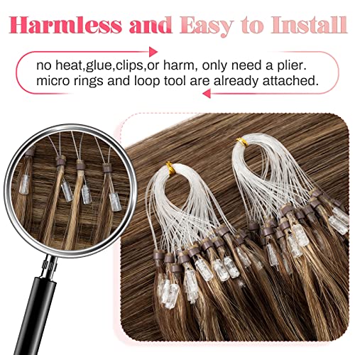 My-Lady Microlink Hair Extensions Microbead Human Hair Extensions 16 Inch Blonde Micro Loop Hair Extensions Real Human Hair Medium Brown Mix Dark Blonde Cold Fusion Extensions Micro Link #4/27 #TOP1