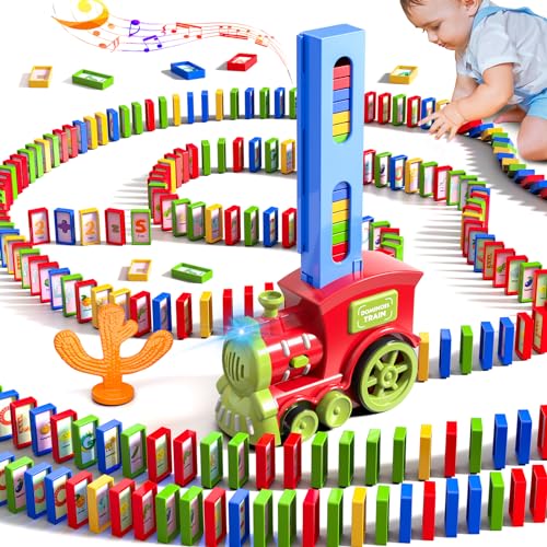Doloowee Domino Train Toy Set Automatic Domino Train with 217 Domino Blocks Dominoes Toys for 3 4 5 Year Olds Boys Girls