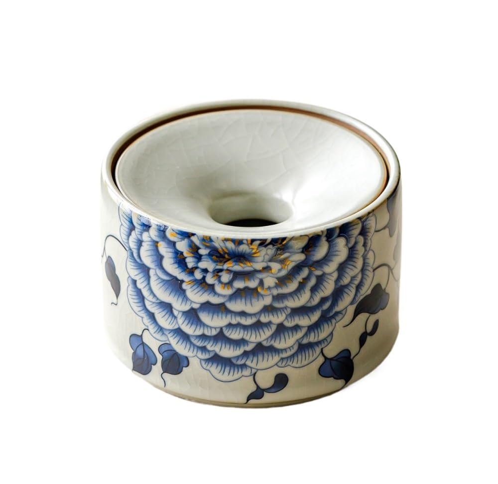 Ru Kiln Cendrier en céramique pivoine avec couvercle, entonnoir