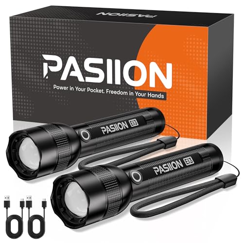 PASIION Rechargeable Flashlights High Lumen LED Torches, 5 Modes, Waterproof &...