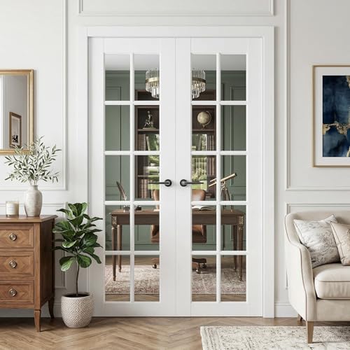 48 x 80 in Clear Glass 10-Lite Solid Wood Double Slab Doors Without Frame and Hardware Kit