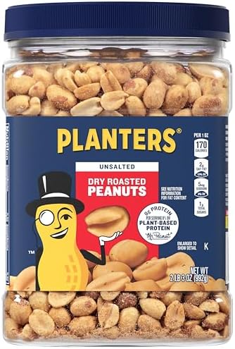 PLANTERS Unsalted Peanuts, Plant Based Protein Snacks, 35 Oz (1 Ct)