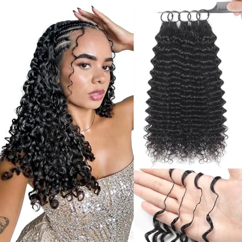 Renyarch Crochet Human Hair Bundles for Black Women 18 Pulgadas Deep Wave Feather Crochet Hair 125g 100 Hebras Natural Black Wet and Wavy Invisible Knotless Curly Human Extensions
