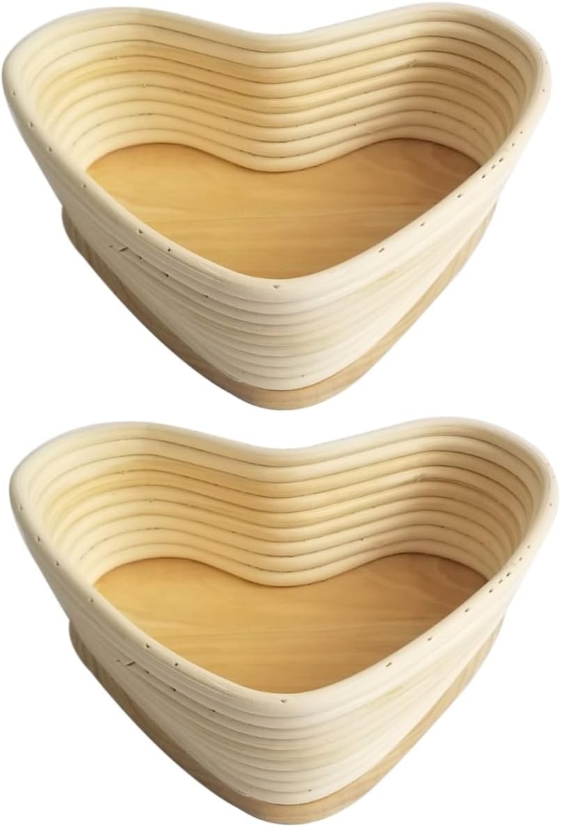 2pcs Unbleached Heart Shape Vine Proofing Basket Cover for Artisan Bread Natural Baking Tool for Rising Breads Khaki