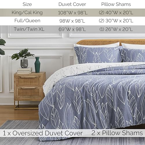 Southshore Fine Living, Inc. MF-DUV-4294A-K King Size Duvet Cover Set, Reversible, Premium Quality Microfiber King Bedding Set, Easy Care - 1 King/California King Duvet Cover, 2 Shams - Modern Foliage Blue thumb #1