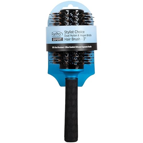 ForPro Expert Stylist Choice Cepillo de pelo de cerdas veganas y nailon doble, 100% resistente al calor, mango ergonómico de silicona, cepillo