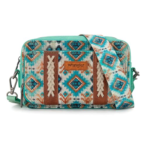 Image of Wrangler Aztec Crossbody Bag for Women Multi Pocket Shoulder Bag Boho Cross Body Wallet Purse