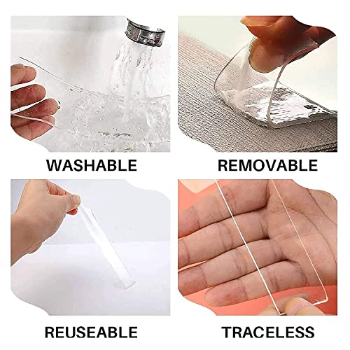 Image of INOVERA (LABEL) 2mm Thick Double Sided Adhesive Grip Tape Removable Washable Strong Sticky Strip, Transparent (3 Meter)