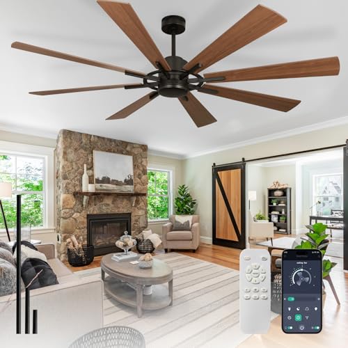 Depuley Ceiling Fan Without Light: 72 Inch Big Indoor Outdoor Fan with Remote APP Control - Large Farmhouse Walnut Ceiling Fan no Light 8 Blade Reversible Quiet DC Motor Memory Function Timer