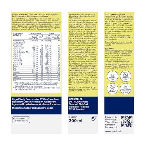 Zirkulin Vital Mikronährstoffkonzentrat (200ml) – 20 Tage Reichweite - 66 Vitalstoffe aus Obst, Gemüse & Kräutern - Wertvolle Polyphenole – Vitamine & Mineralstoffe für die Familie – Bild 6