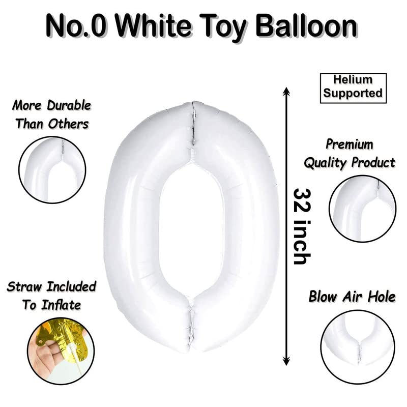 Image of white 32 inches numbers 0 shape large big foil helium balloons for party decorations in happy birthday anniversary office items materials set pack