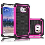 Tekcoo for Galaxy S6 Case, [Tmajor Series] [Hot Pink/Black] Shock Absorbing Hybrid Rubber Plastic Impact Defender Rugged Slim Hard Case Cover Shell for Samsung Galaxy S6 S VI G9200 GS6 All Carriers