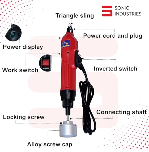 Image of SONIC INDUSTRIES Electric & Manual Portable Metal Head Handheld Bottle Capping and Sealing Machine, 80W Power, 12-90mm Screw Cap Range, Adjustable Capping Diameter, Voltage 220V