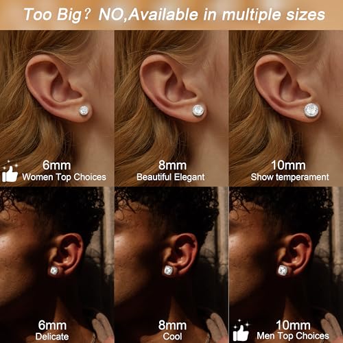 Hypoallergenic Stud Earrings for Women Men - 925 Sterling Silver Earrings for Sensitive Ears - 6/8/10mm Cubic Zirconia Earrings Studs-18K Gold Plated Simulated Diamond CZ Halo Earrings 2/4Pairs2