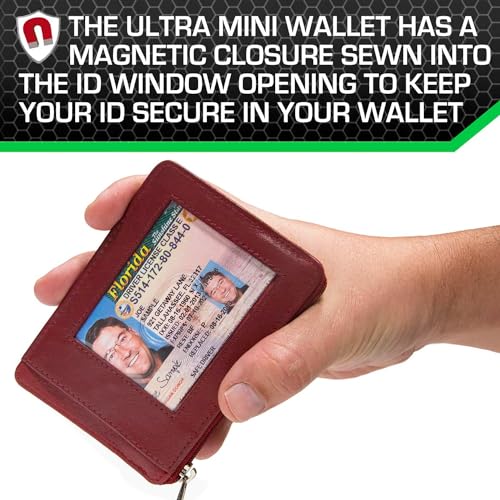Image of ID STRONGHOLD RFID Front Pocket Wallet Mini Minimalist Wallet Slim Wallet Genuine Leather with Zipper , Red , Small