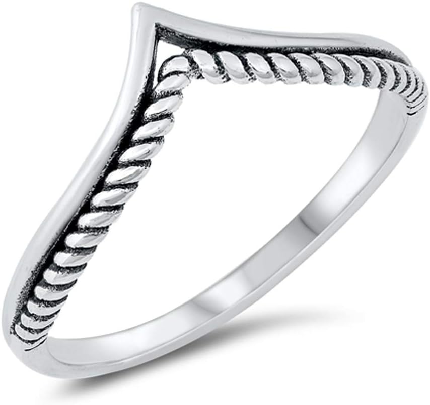 Double Stacked Rope Twist Chevron Ring New .925 Sterling Silver Band Sizes 4-12