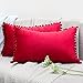 ORANIFUL Lot de 2 Housse de Coussin en Velours avec Pompom Décoration Taie d’Oreiller Couleur Uni pour Canapé Maison Salon Chambre 30x50cm Rouge