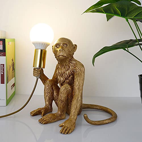 Jorunhe Bedside Table Lamp, Resin Monkey Table Lamp, Creative Desk Lamp Lighting Fixture For Living Room, Bedroom, Office, And College Dorm (Gold) #TOP2