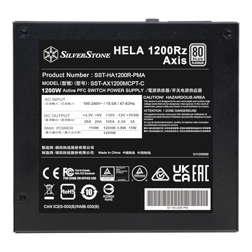 Image of Silverstone Technology HELA 1200Rz Axis 80 Plus Platinum 1200W ATX 3.1 & PCIe 5 Fully Modular ATX Power Supply, SST-HA1200R-PMA
