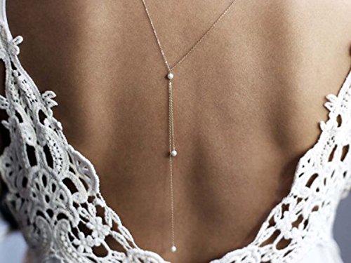 Olbye Back Necklace Pearl Backdrop Necklaces Body Chain Jewelry For Women And Girls Bridal Jewelry (Silver) #TOP5