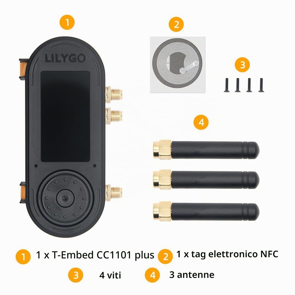 LILYGO T-Embed CC1101 Plus ESP32-S3 Scheda di sviluppo TTGO con microfono, LCD TFT IPS ST7789V da 1,9 pollici, antenna esterna, versione (Nero)