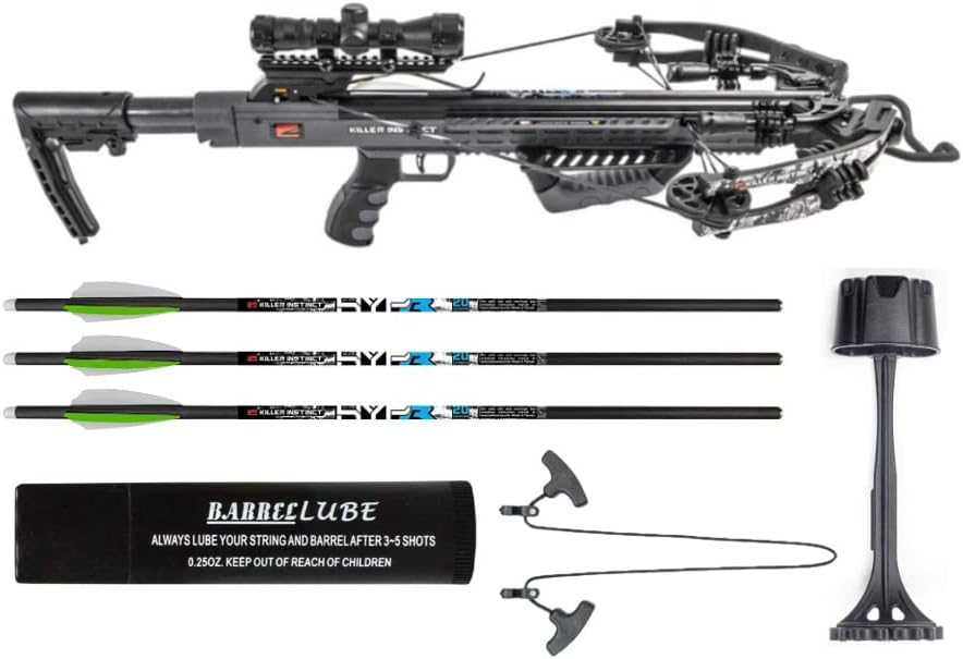 Killer Instinct Burner 415 FPS Crossbow Package Bundle: Gray Camo, Slayer Case, 20" Bolts, Deadstop Bolt & 100gr Broadheads